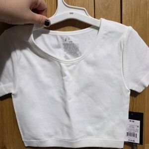 White Ribbed Cropped Short Sleeve Top/undershirt 2 Shirts
